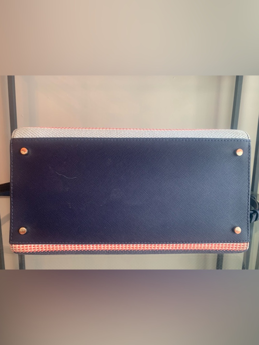 Kate Spade Cameron Boardwalk Stripe Satchel Navy Leather Crossbody Spring Summer - Picture 5 of 11